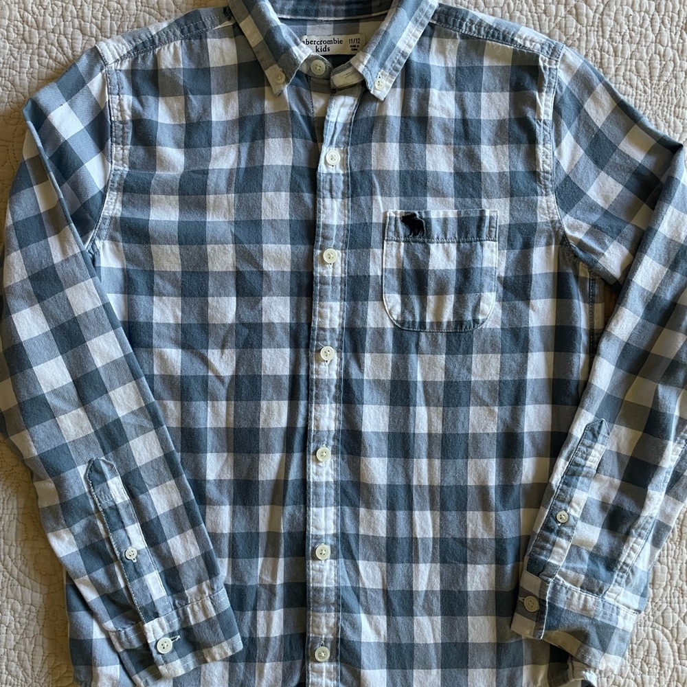 Abercrombie Kids Blue Checkered Button Down Shirt 11-12